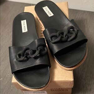 Steve Madden Black Chain Slide Sandals